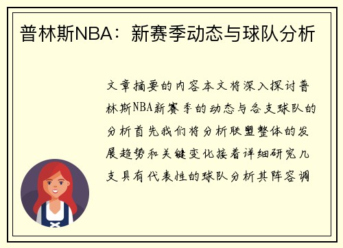普林斯NBA：新赛季动态与球队分析